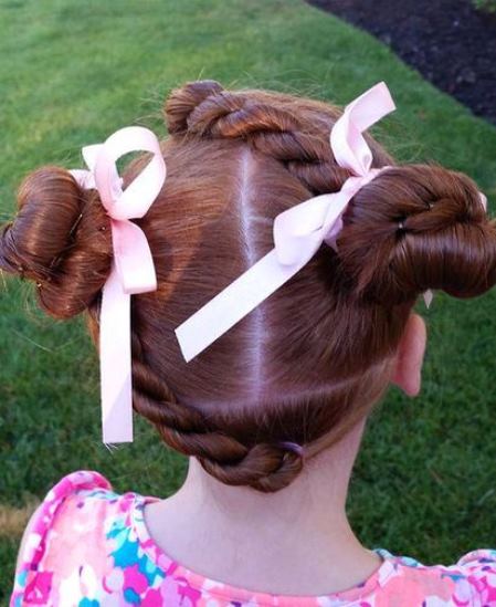 Double Twist with Double Buns- Braided pitail hairstyles