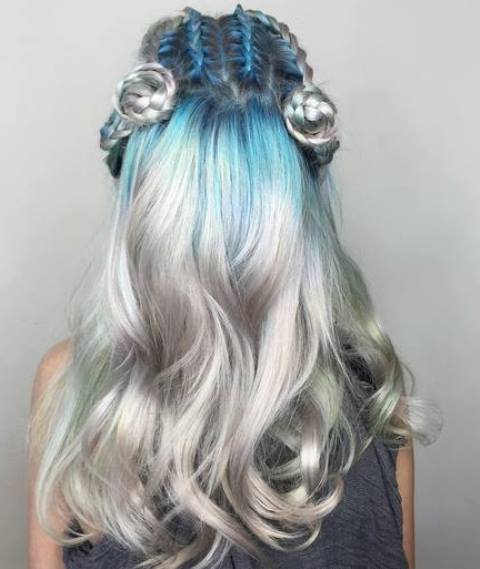 Goddess Braids with Silver Ombre- Blue ombre hairstyles