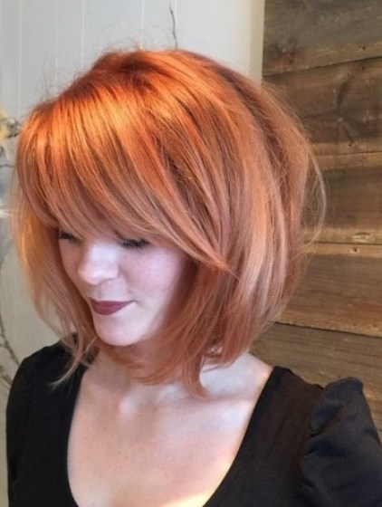 Light Copper Tousled Hairstyles with Bangs- Bob hairstles