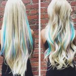 Long Blond Locks with Blue Highlights- Pastel blue hairstyles
