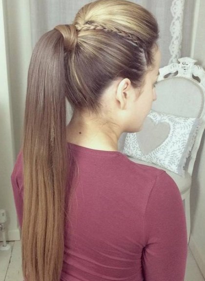 Long Elegant Ponytail with a Puff- French braid ponytails