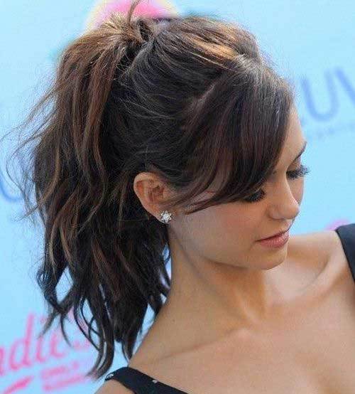 Long Wavy Ponytail with Side Bangs Ponytails with Bangs