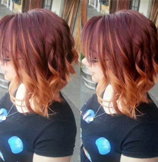 Marsala to Strawberry Blonde Ombre- brown Balayage short hair looks