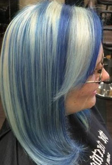 Purple Blue with Bangs and Highlights- Pastel blue hairstyles