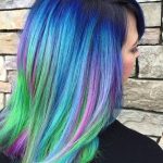 Rainbow Highlights with Blue Roots- Blue ombre hairstyles