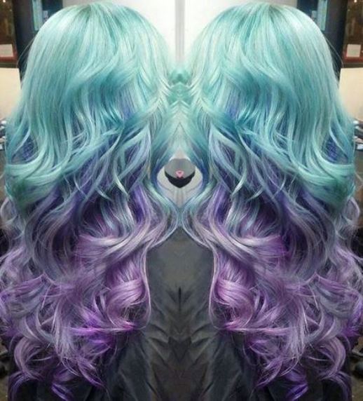 Shaggy Waves with Purple and Blue Ombre- Pastel blue hairstyles