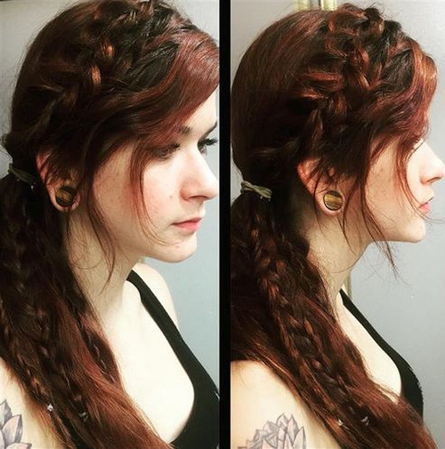 Side Ponytail with Fish Braids Ponytails with Bangs