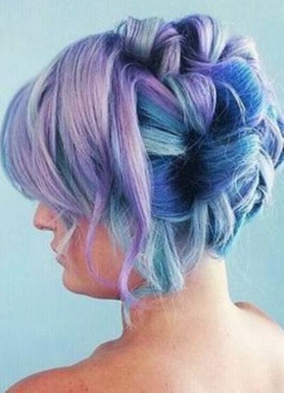 Twisted Updo with Blue and Purple Highlights- Pastel blue hairstyles