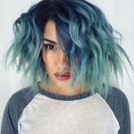 Wavy Blue Lob- Blue ombre hairstyles