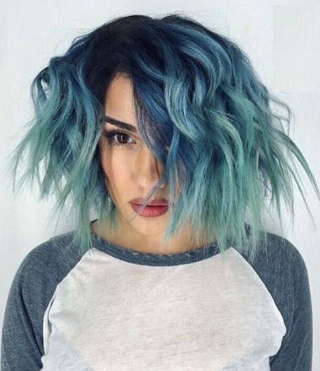 Wavy Blue Lob- Blue ombre hairstyles