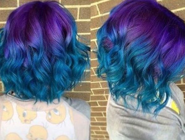 Wavy Ombre Bob in Purple and Blue Shades- Blue ombre hairstyles