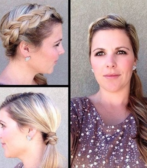 Wavy Side Ponytail with a Crown Braid- Side ponytail hairstyles