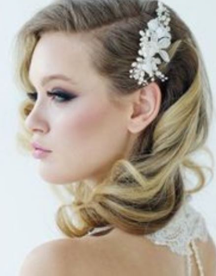 Wedding Hairstyle with a Floral Headpiece- Wedding hairstyles for medium hair