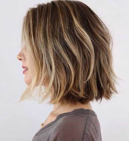 Brown Balayage Long Choppy Bob- brown Balayage short hair looks