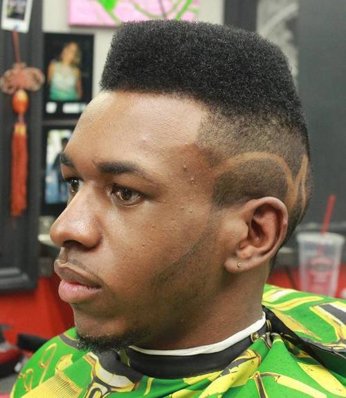 Medium High Top Faded with Designs Short Haircuts for black men