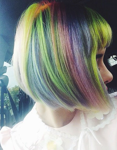 Rainbow Highlights Blunt Bob Hairstyles