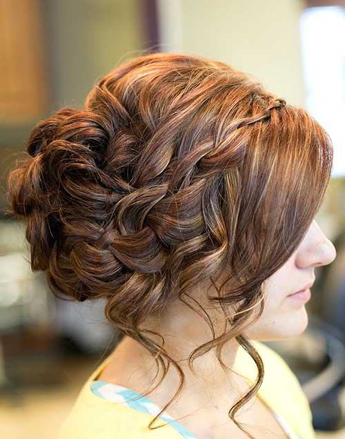 Messy Bun with Waterfall Look Mid Length Hairstyles