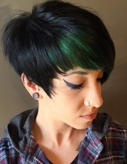 Black colorful Pixie cuts with a Hint Of Green