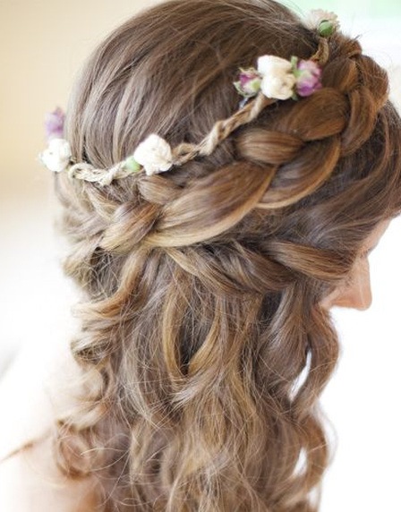 Braided Hairstyle with Floral Tiara- Wedding curly hairstyles