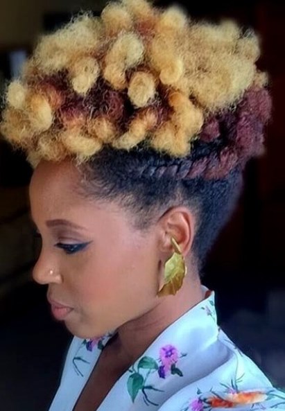 Contrasting Top Afro Updos for natural hair