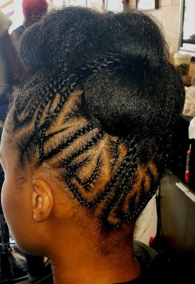 Cornrow Labyrinth and Top Bun- Updos for natural hair