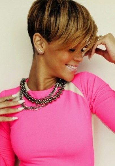 Cropped Hairstyle with Balayage Highlights- Rihanna's short hairstyles