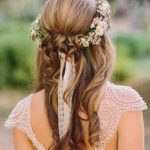Curly Hairstyle with a Floral Headpiece- Half up and half down wedding hairstyles