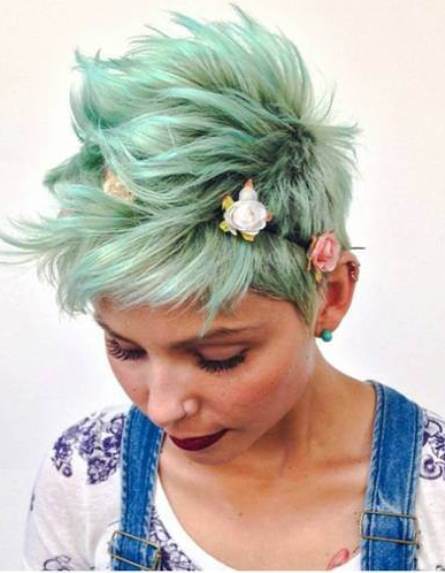 Funky Pastel Green Pixie- Long pixie hairstyles