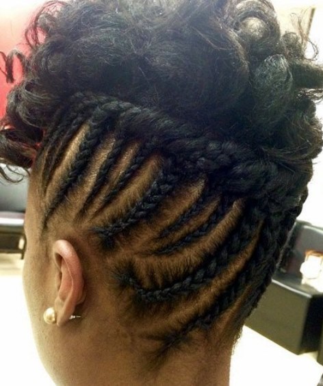 Half Braided Curly Cornrows updos for natural hair