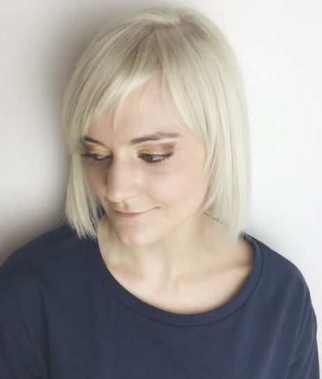 Straight Haircut with a Touch of Wine- Side swept bangs