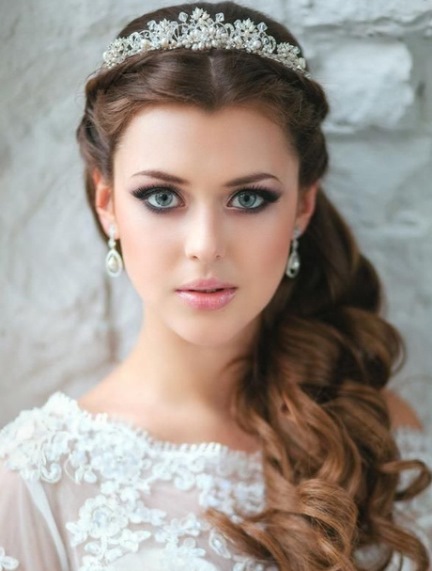 Long Hairstyle with Tiara- Half up and half down wedding hairstyles