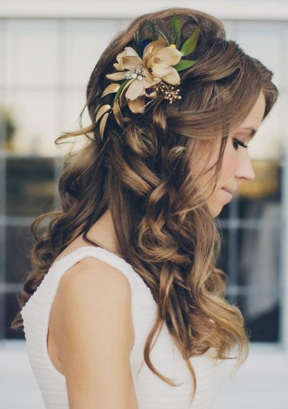 Long Romantic Curls with the Flower- Bridal hairstyles