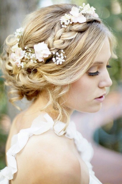 Loose Braided Updo with Flowers- Bridal hairstyles