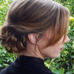 Low Bun hairstyles with Side Long Bangs