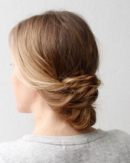 Low Bun with a Double Twist- Loose updos