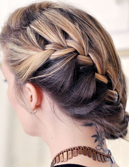 Low Updo with Side French Braid hairstyles