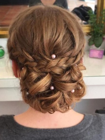 Low pearled bun hairstyles for prom