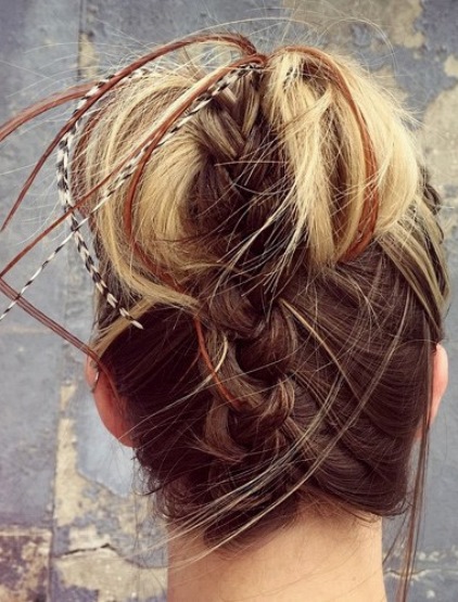 Palm Upside-Down Braid with Feathers- Fall hairstyles