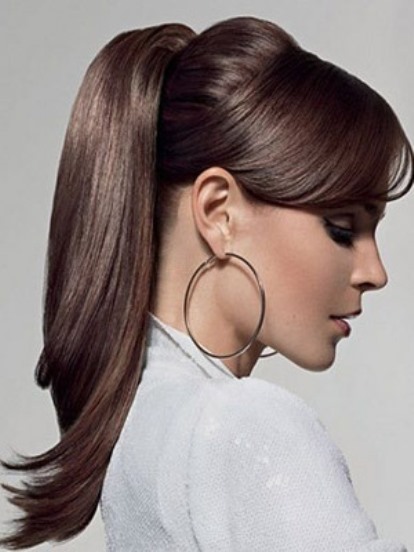 Ponytail with Bouffant and Side Bangs- Straight hairstyles