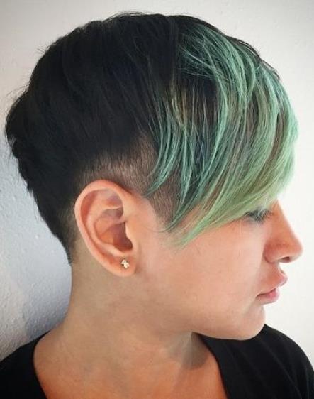 Short Pixie with Green Bangs colorful pixie cuts