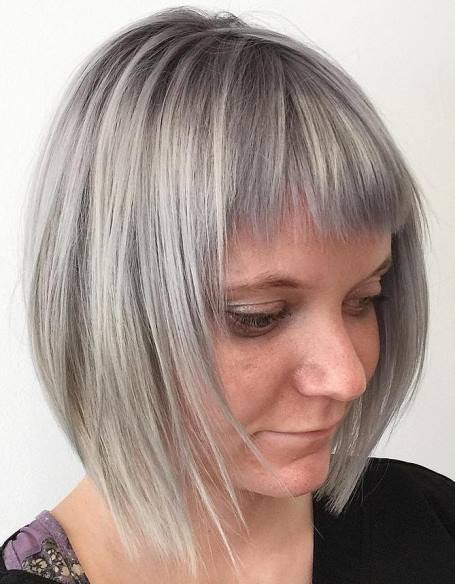 Silver Angled Medium Bob hairstyles