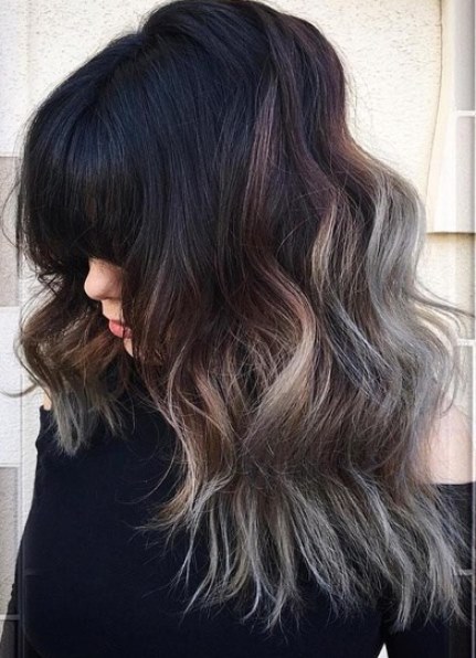 Silver Ombre Hairstyle- Long hairstyles with bangs