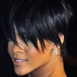 Stacked Haircut with Elongated Bangs- Rihanna’s short hairstyles