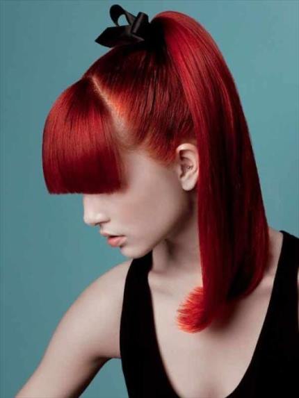 Straight Red Ponytail- Straight hairstyles