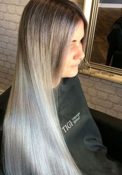 Straight and Metallic Hairstyle- Ash blonde hair looks