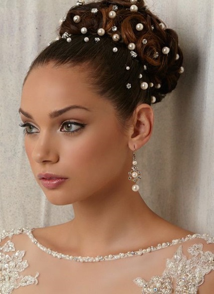 Voluminous Updo Adorned with Pearls- Bridal hairstyles