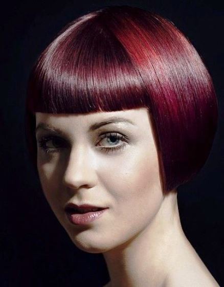 Purple and Red Toned Blunt Haircut- Short red hairstyles