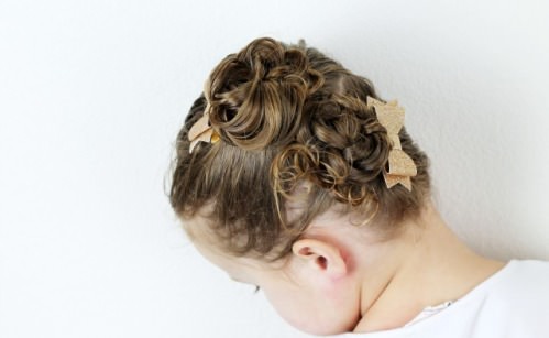 Two Flowery Bun toddler girl hairstyles