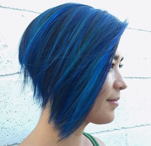 Blue Edgy Bob Blue Highlight Hairstyles
