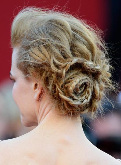 Low Braided Rose Bun- Bun hairstyles for long hair